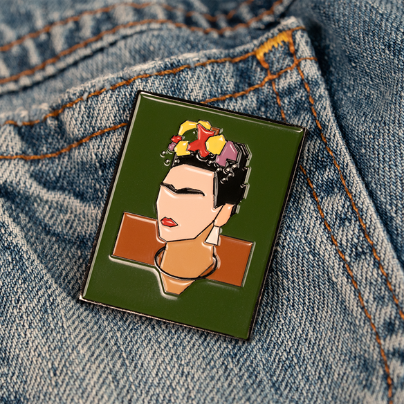 Autorretrato de Frida Kahlo dedicado al Dr. Eloesser - Pin de esmalte
